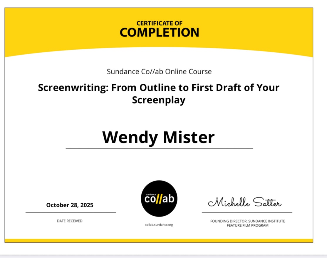 Sundance Co//ab Certificate of Completion — Screenwriting: From Outline to First Draft of Your Screenplay